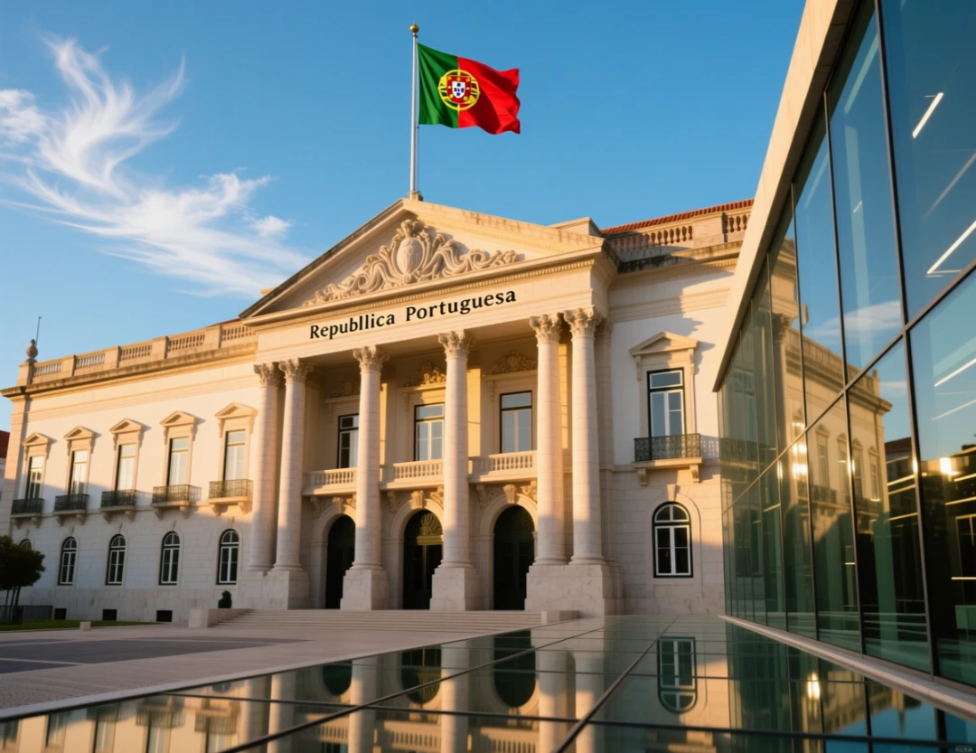 Edifício governamental português em Lisboa com bandeira nacional simbolizando regulação e segurança nas apostas