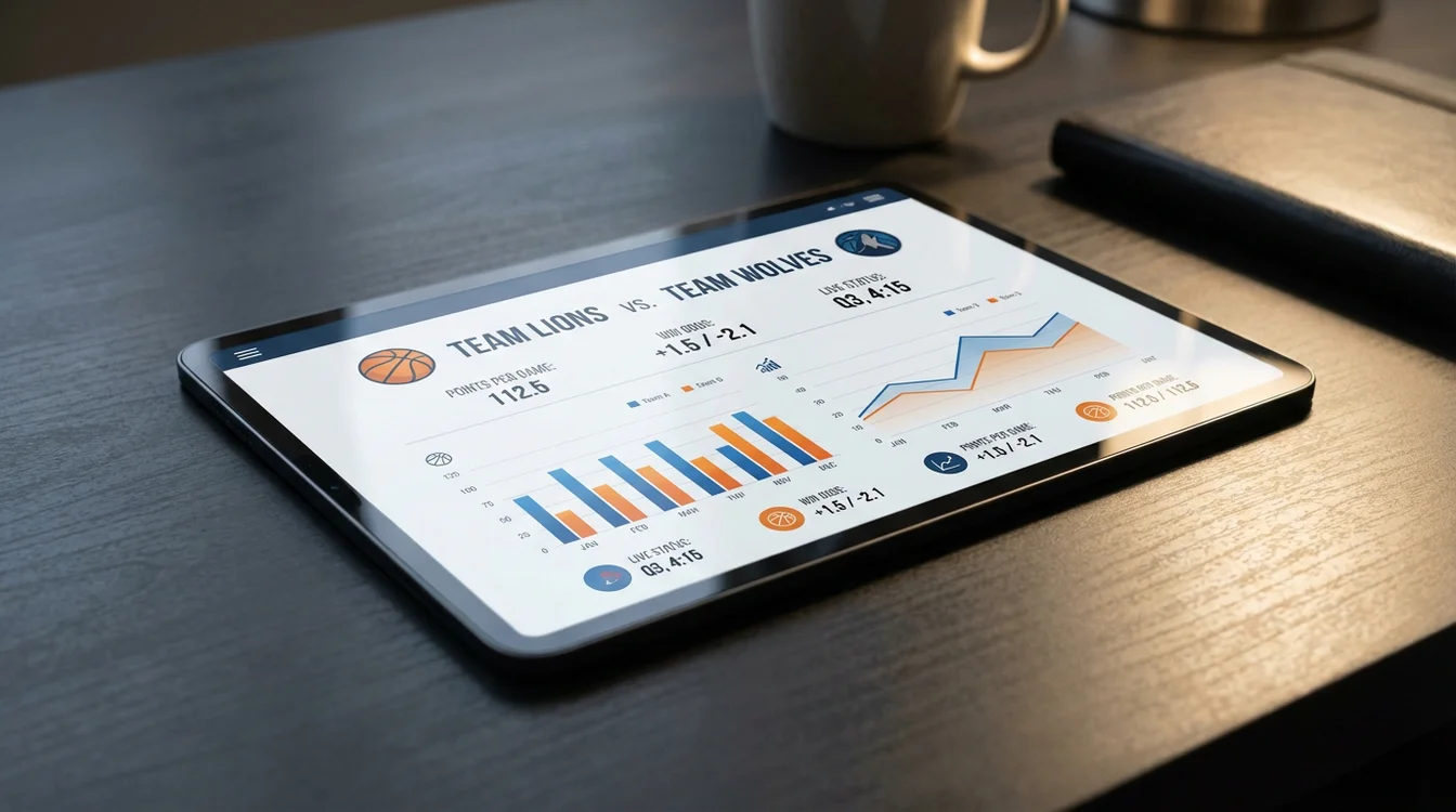 Tablet a mostrar interface de apostas desportivas com estat&iacute;sticas de basquetebol