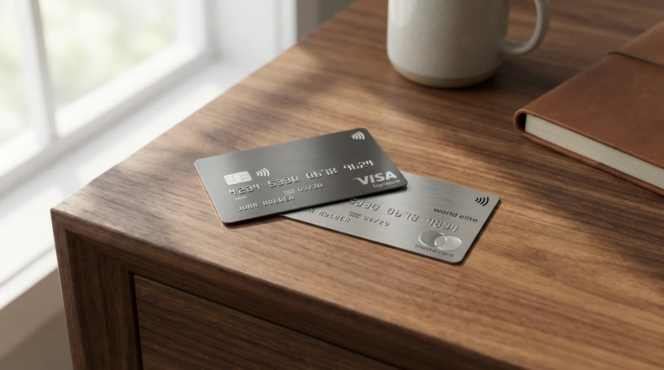 Cartões Visa e Mastercard sobre uma mesa