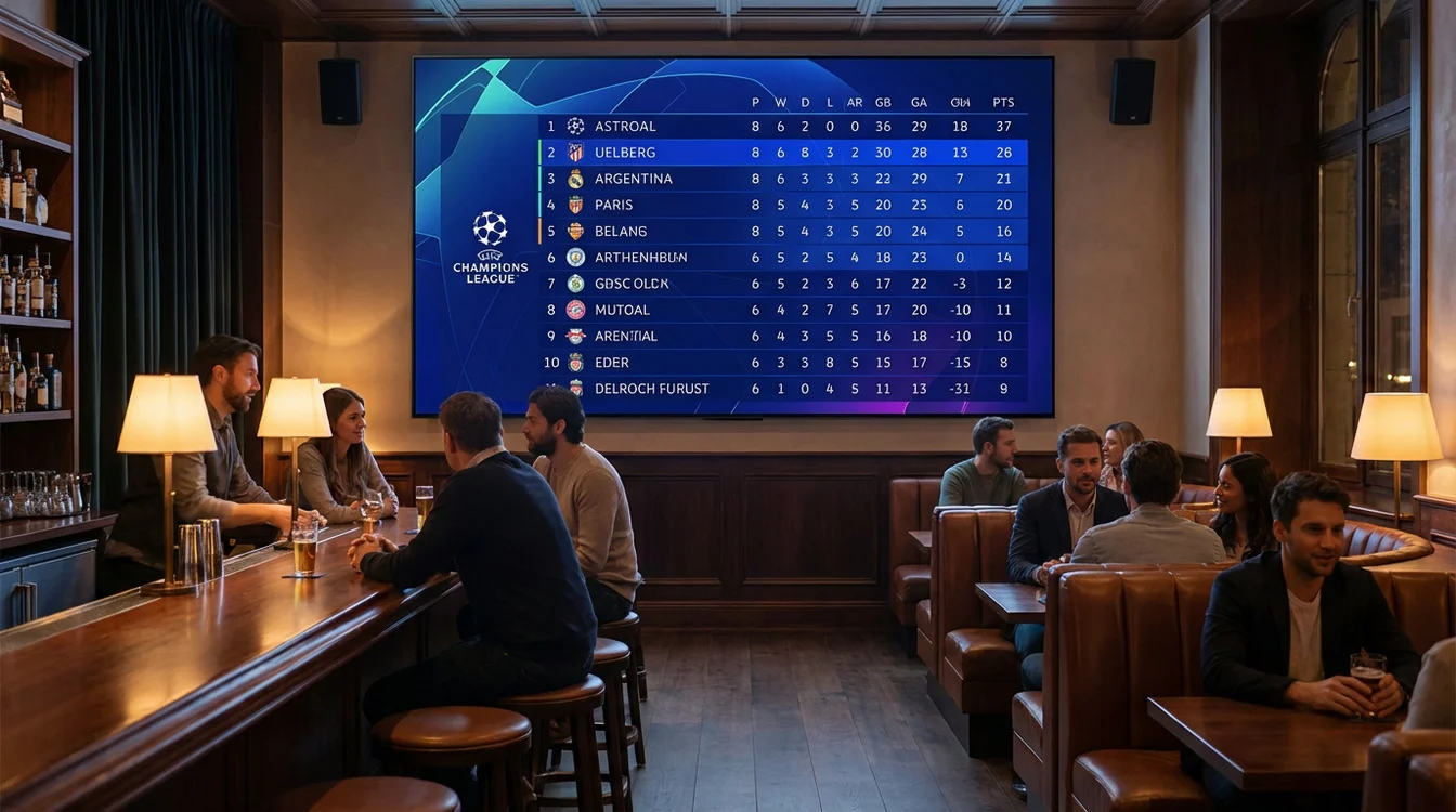 Tabela de classifica&ccedil;&atilde;o da Champions League num ecr&atilde;