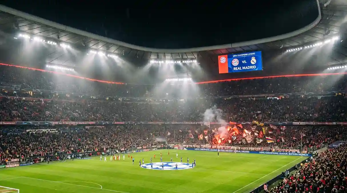 Estádio europeu durante noite de Champions League