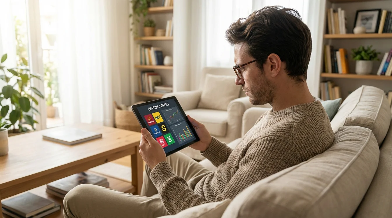 Pessoa a comparar ofertas de apostas num tablet
