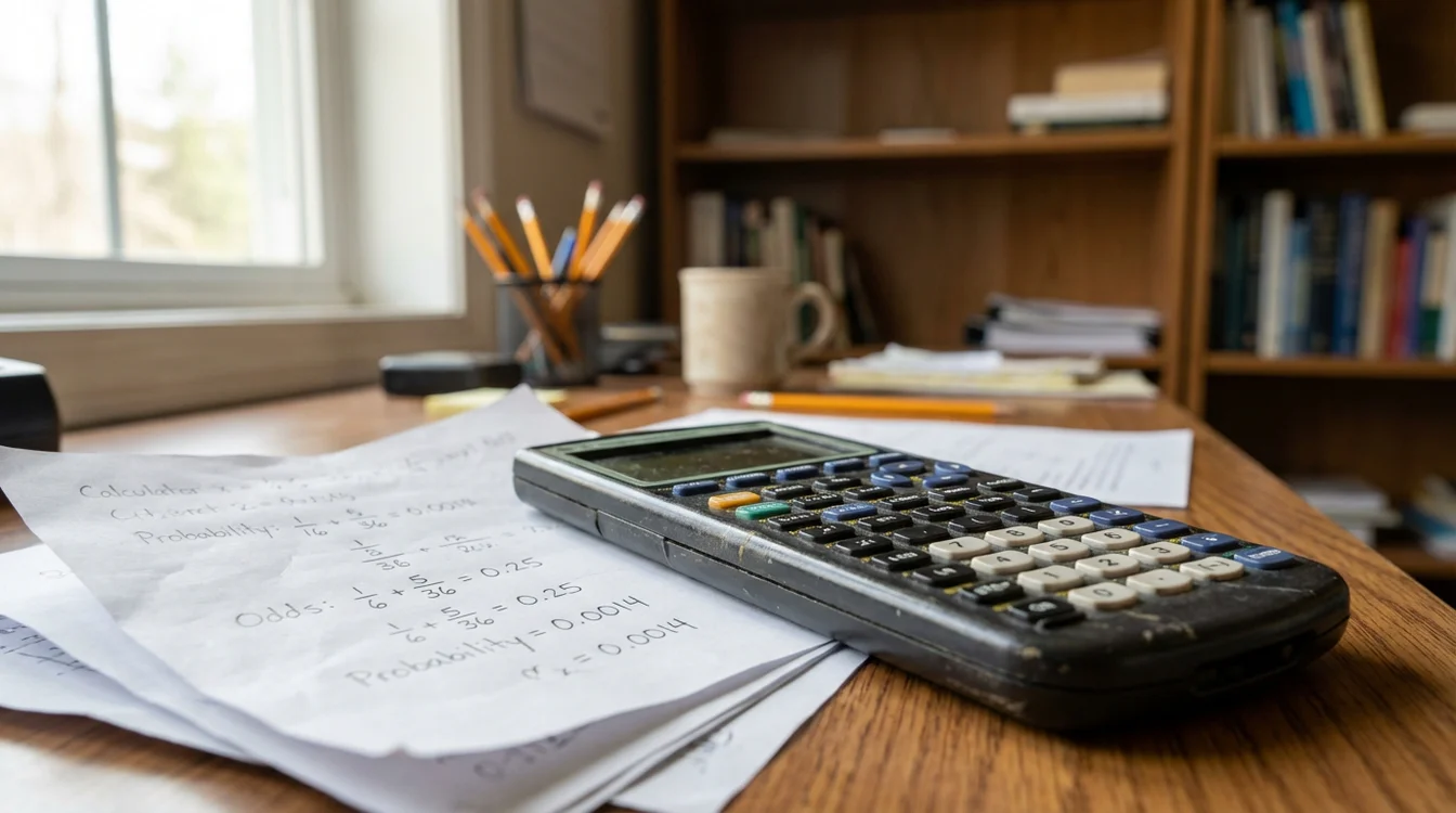Calculadora e papel com c&aacute;lculos de odds
