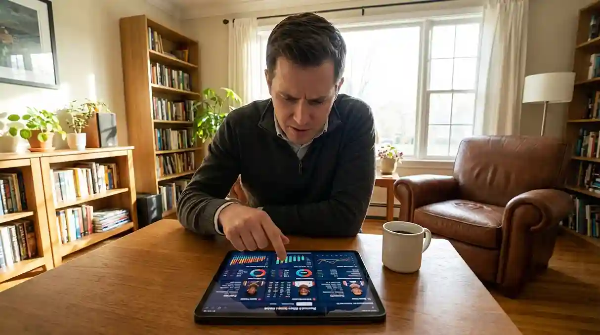 Pessoa a analisar estat&iacute;sticas desportivas no tablet