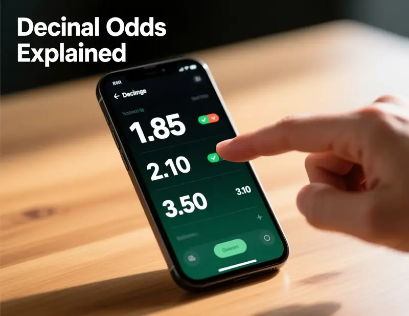 Ecr&atilde; de smartphone a mostrar odds decimais de apostas desportivas com dedo a apontar para uma cota&ccedil;&atilde;o