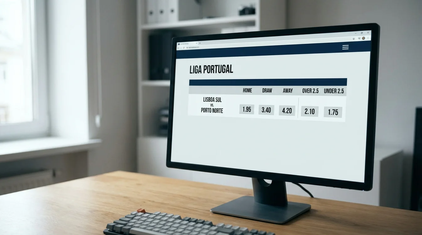 Ecr&atilde; de computador com cota&ccedil;&otilde;es de apostas de futebol da Liga Portugal