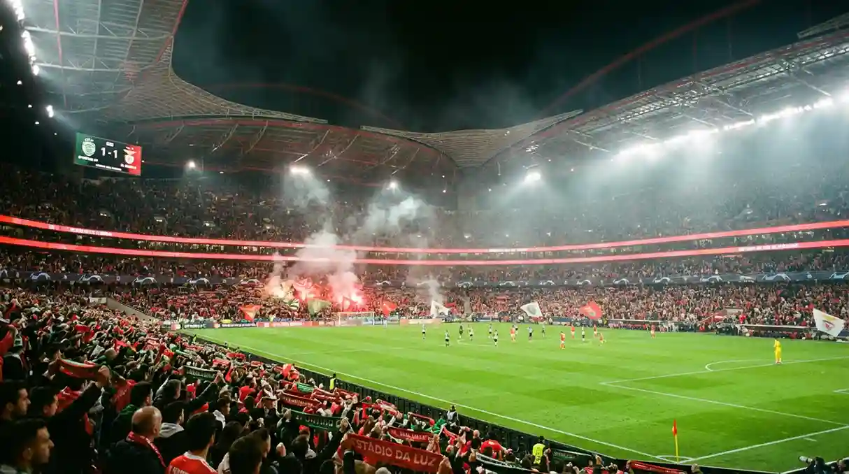 Estádio de futebol português com adeptos