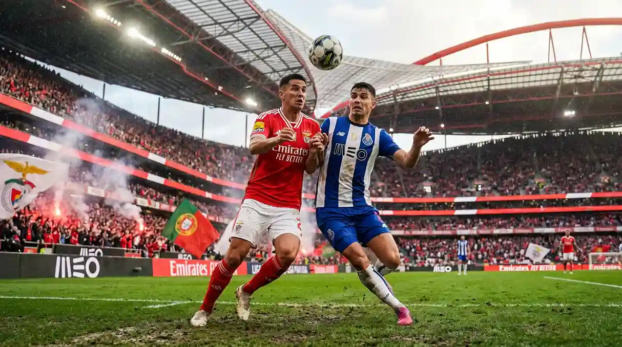 Jogo da Liga Portugal com jogadores em campo