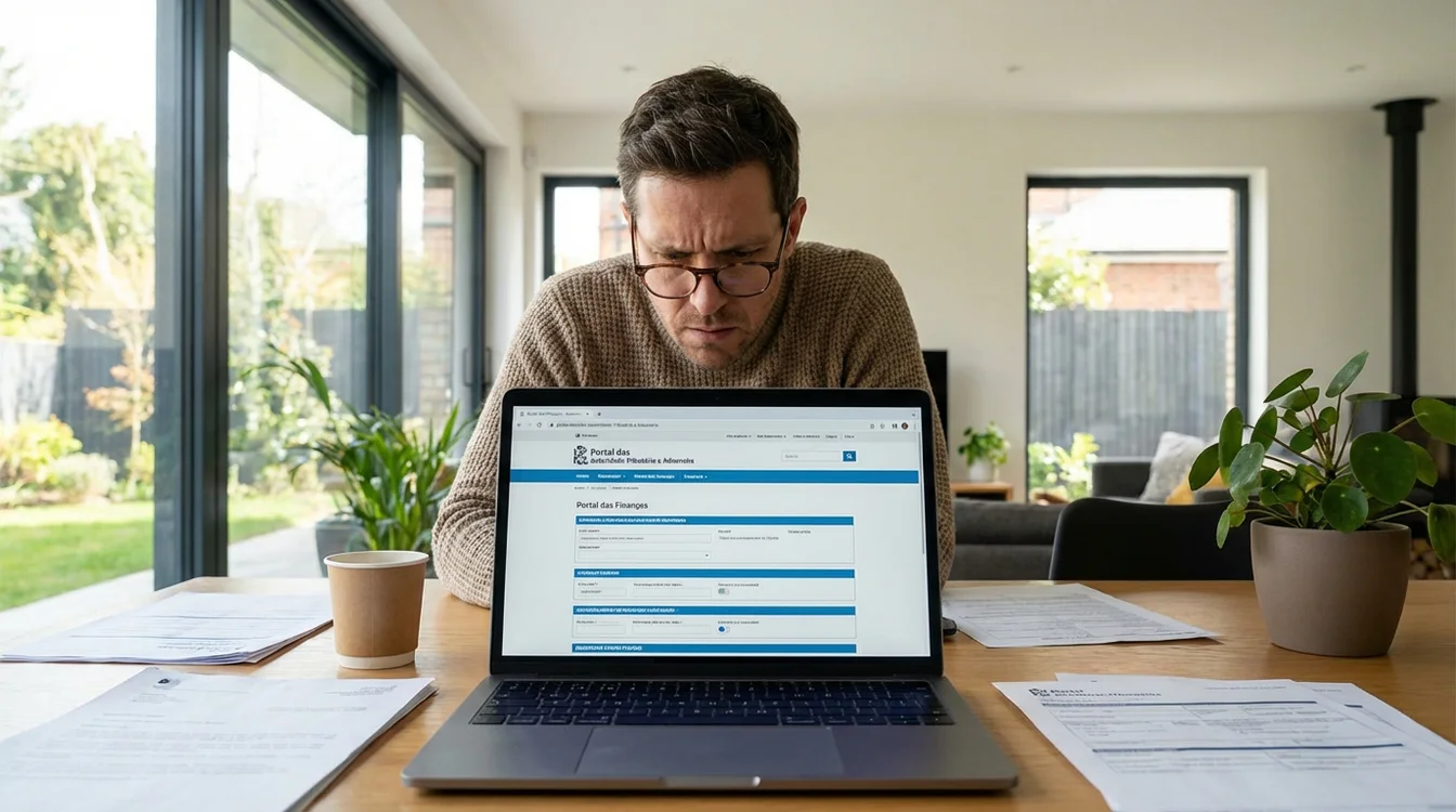Pessoa a consultar informa&ccedil;&atilde;o fiscal no computador