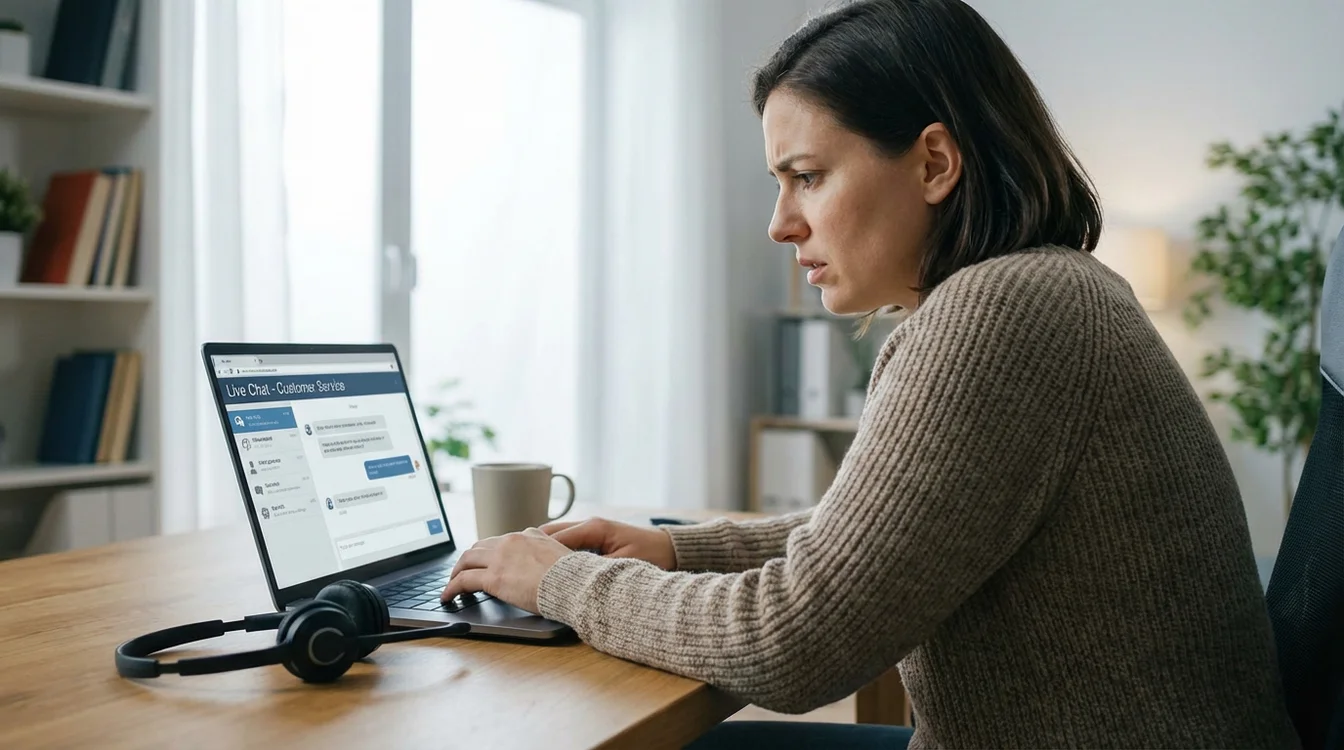 Pessoa a contactar suporte ao cliente no computador