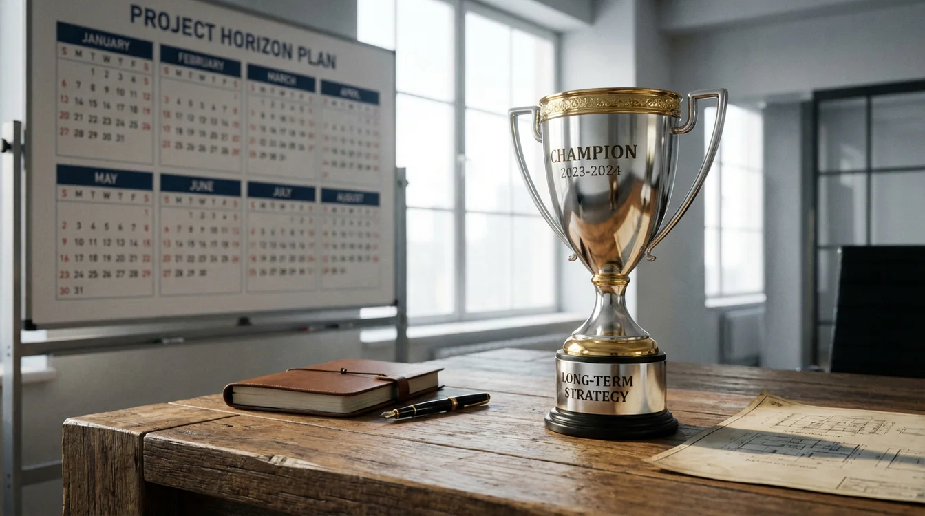 Troféu de campeonato com calendário ao fundo