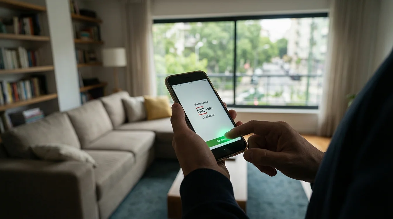 Pessoa a confirmar pagamento MB Way no telem&oacute;vel
