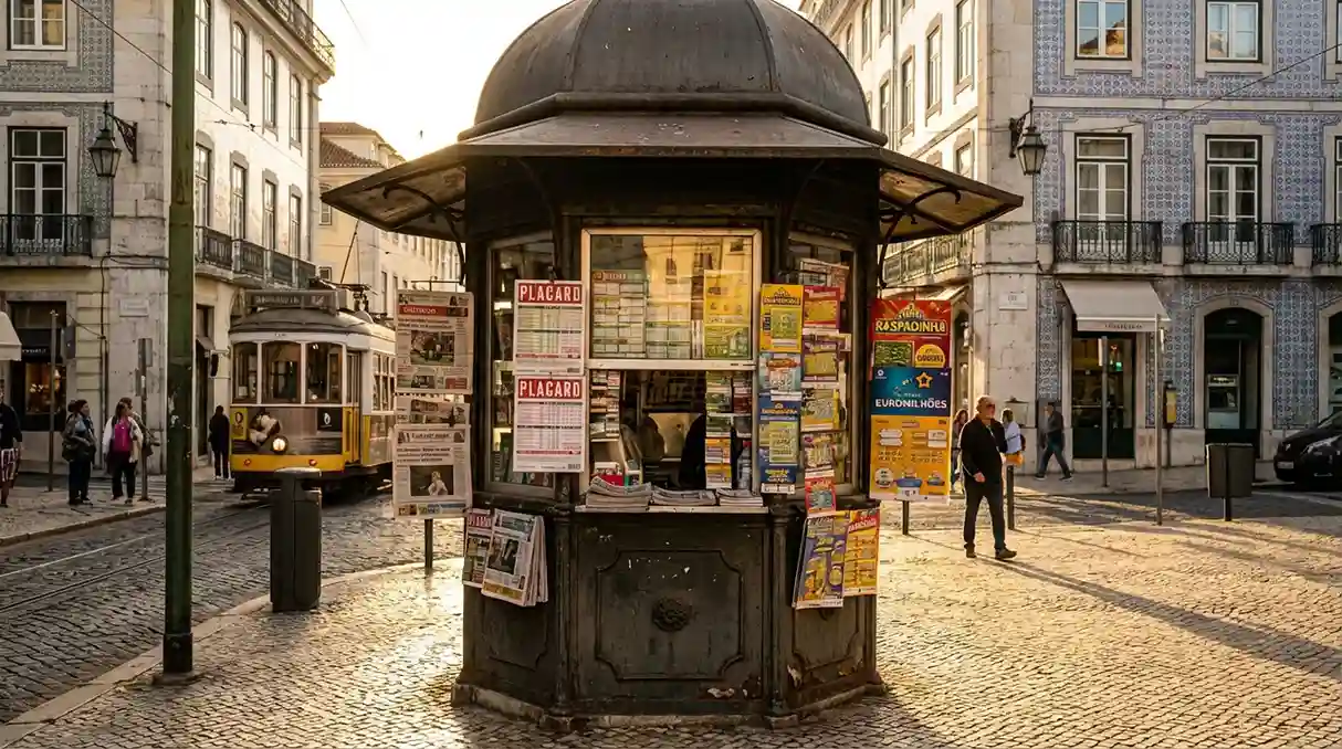 Quiosque português tradicional com boletins de apostas desportivas