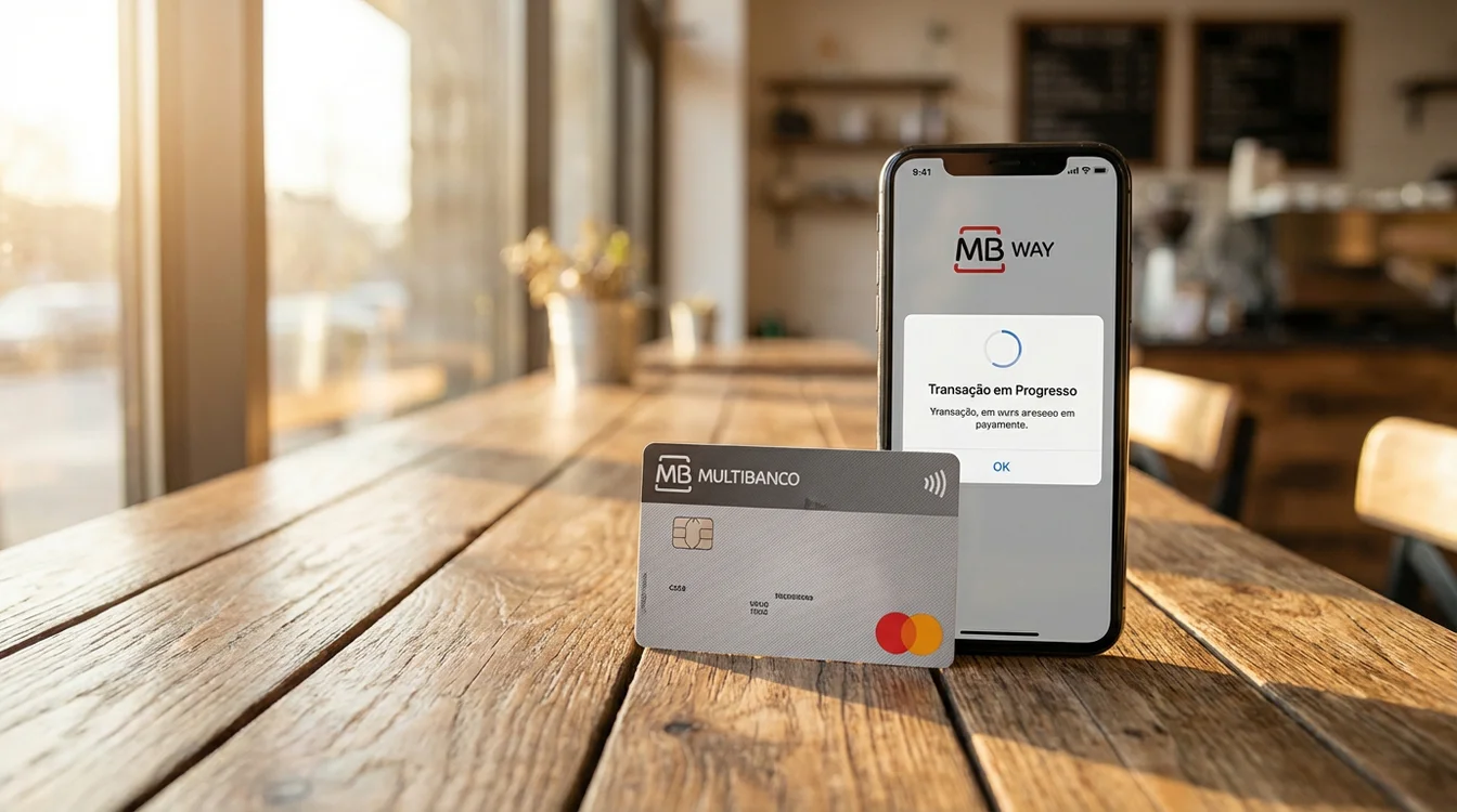 Cart&atilde;o multibanco e telem&oacute;vel com MB Way para pagamentos