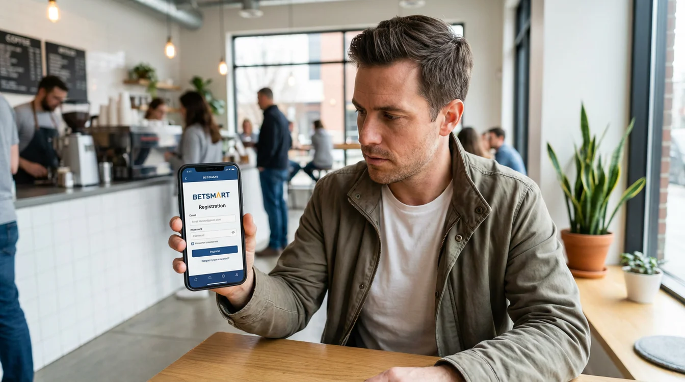 Pessoa a registar-se numa plataforma de apostas no telemóvel